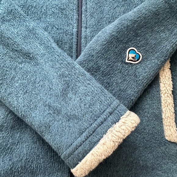 KUHL Youth Hooded Fleece Jacket Teal Sherpa Trim Full Zip Cozy Hoodie Size M 10 - Picture 6 of 11